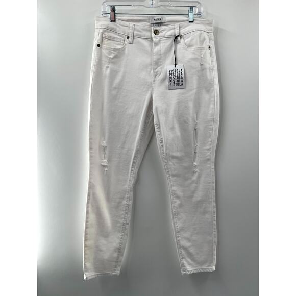 Pistola Women's White Cotton Blend Mid Rise Distressed Ankle Jeans Size 31 NWT - Picture 1 of 11